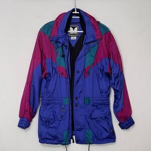 Couloir Vintage Ski Jacket Men's 44 XL Blue Green Colorblocked Liner Hood Warm